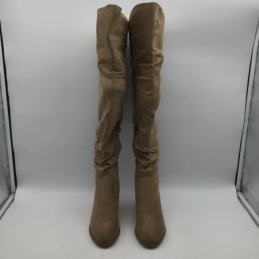 Journee XWC Kaison Tan Slouchy Over The Knee Block Heel‎ Boots Womens Size 9.5